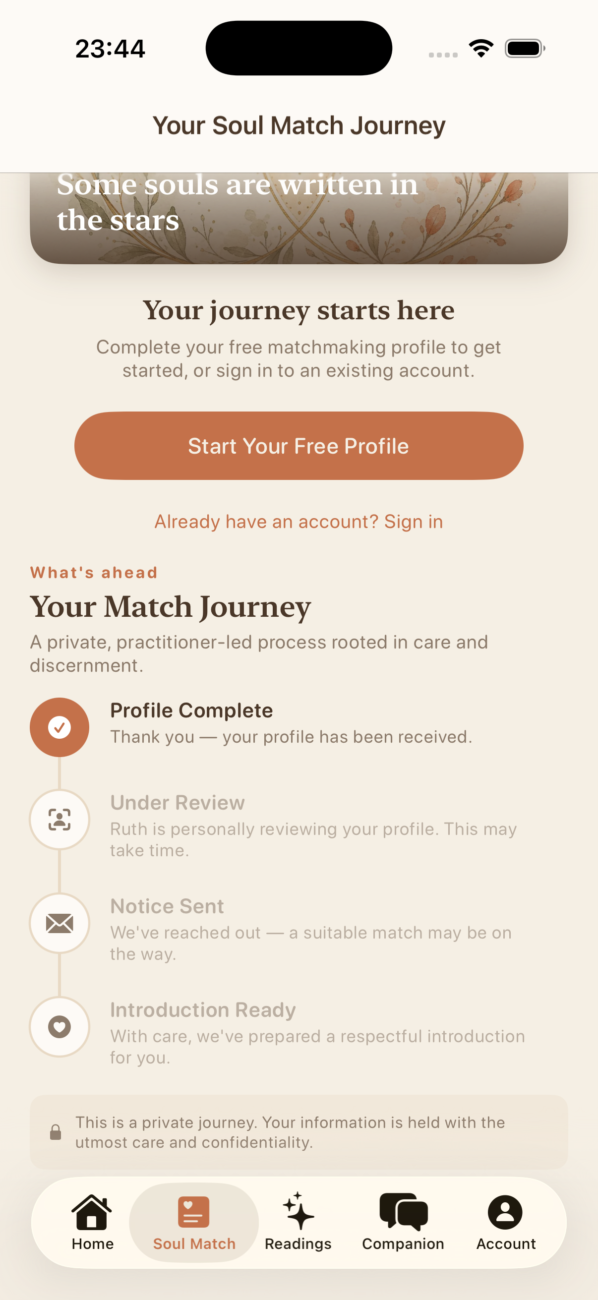 Divine Pair app — your Soul Match Journey timeline