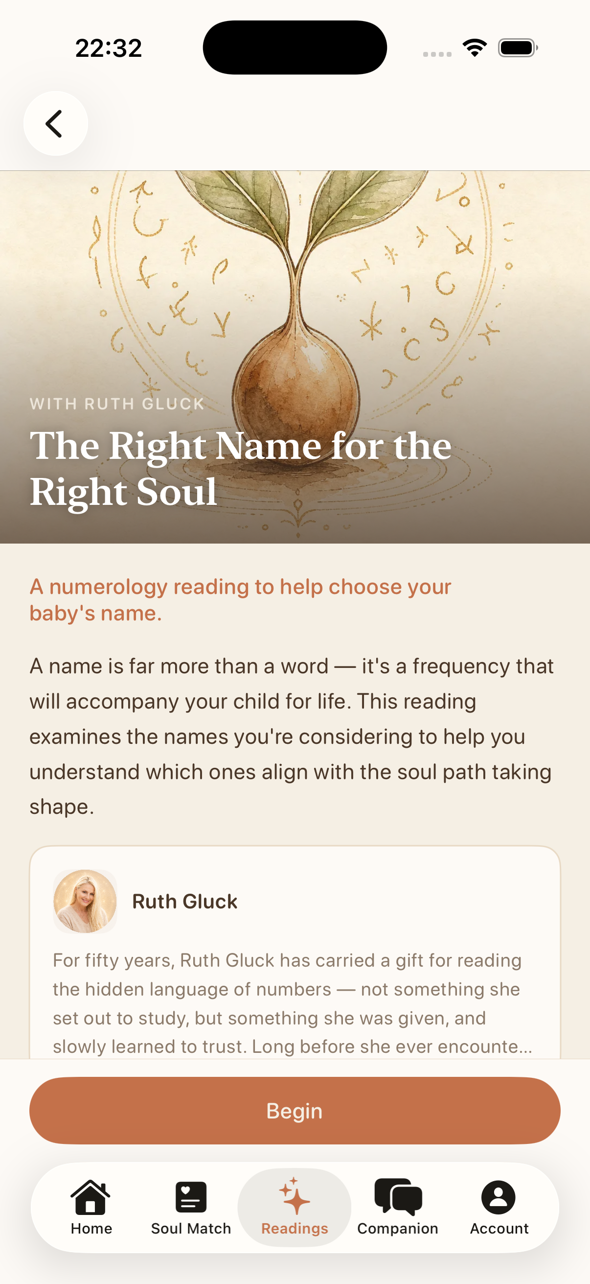 Divine Pair app — a reading detail page